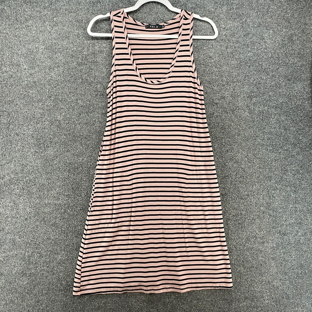 YALA Dress Womens M Pink Striped Sleeveless Shift Midi Casual Coastal Nautical